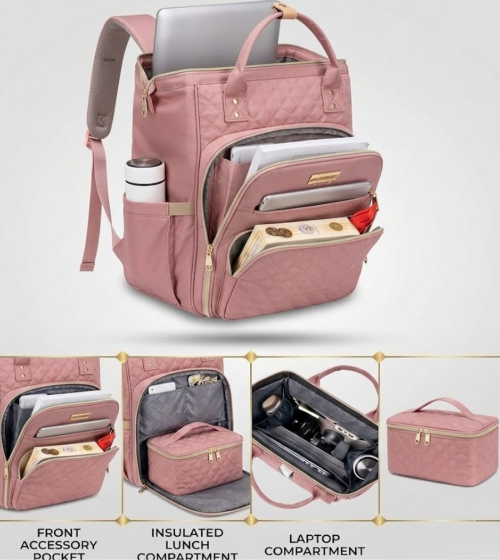 Lunch Backpack for Women – Insulated 2-in-1 with Laptop 15.6 & Detachable Lunch Tote
