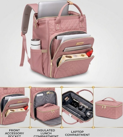 Lunch Backpack for Women – Insulated 2-in-1 with Laptop 15.6 & Detachable Lunch Tote