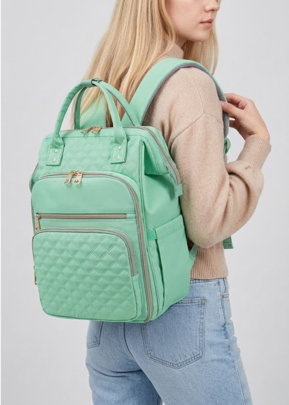 Green Lunch Backpack for Women – Large Insulated Cooler with Laptop 15.6 & Detachable Lunch Tote,