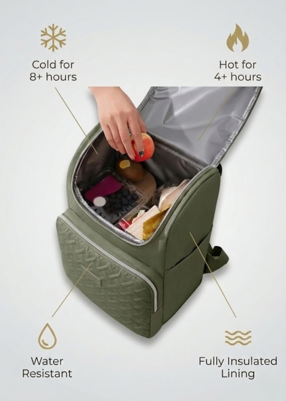 Green Lunch Backpack for Women – Small Insulated Picnic Bag, 17L