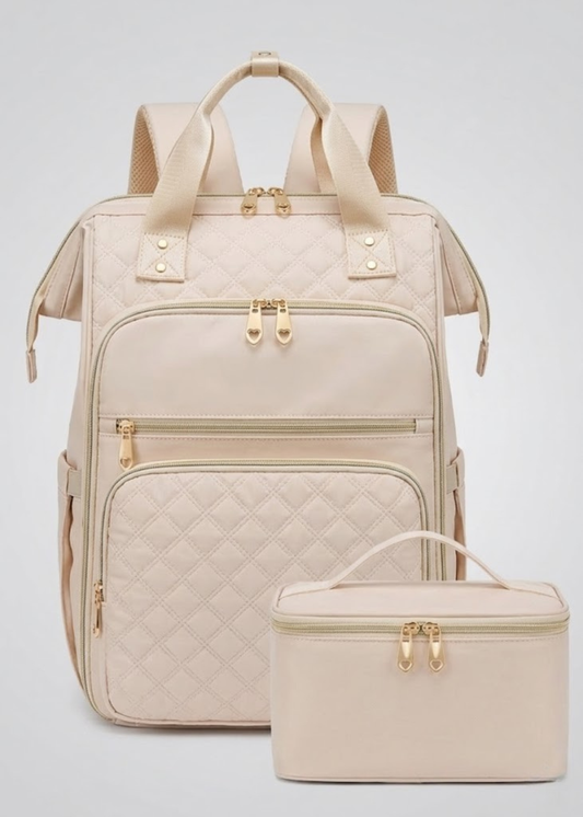 Beige Lunch Backpack for Women – Stylish 26L Insulated with Laptop 15.6 & Detachable Lunch Tote,
