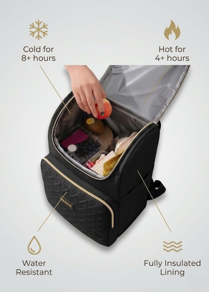 Black Lunch Backpack for Women – Small Insulated Picnic Bag, 17L