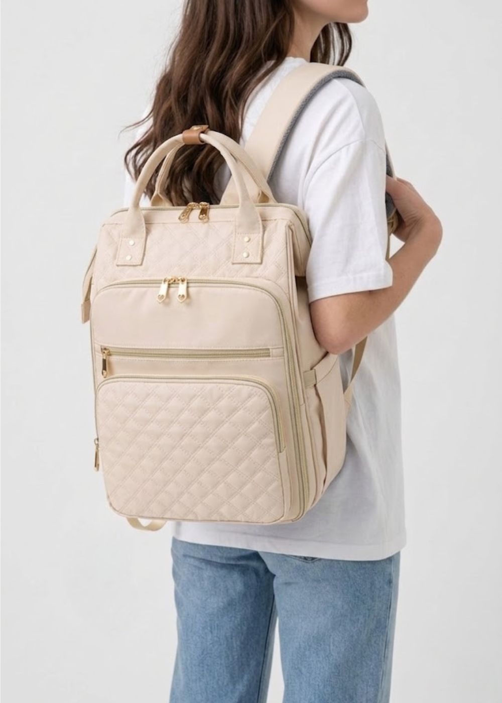 Beige Lunch Backpack for Women – Stylish 26L Insulated with Laptop 15.6 & Detachable Lunch Tote,