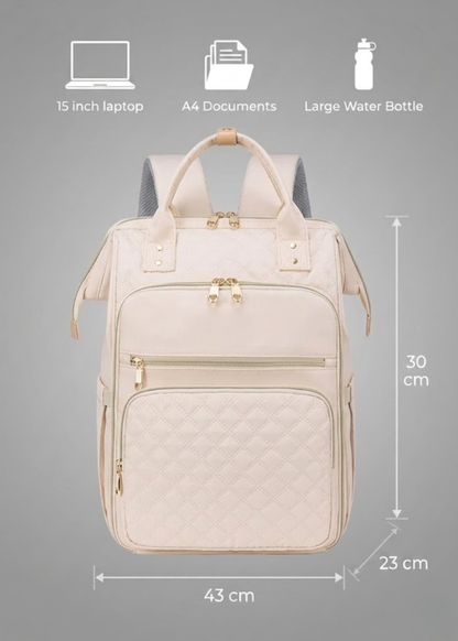 Beige Lunch Backpack for Women – Stylish 26L Insulated with Laptop 15.6 & Detachable Lunch Tote,