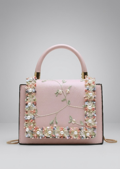 Floral-Trim Top Handle Bag, Basel