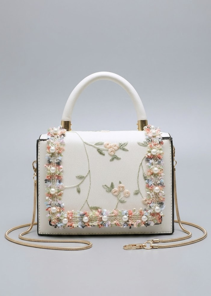 Floral-Trim Top Handle Bag, Basel