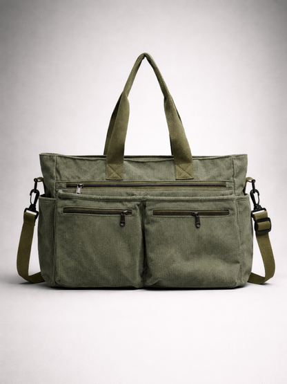 Green Corduroy Tote Bag for University