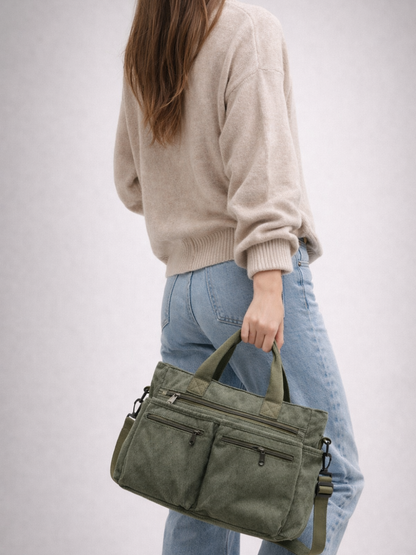Green Corduroy Tote Bag for University