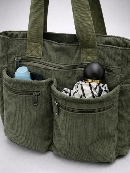 Green Corduroy Tote Bag for University
