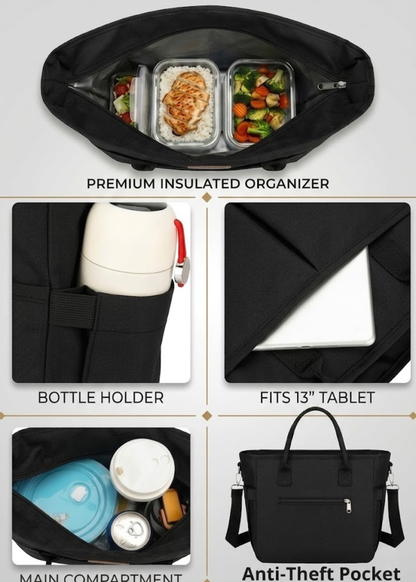 Black Waterproof Ladies Lunch Tote Bag | The Fitzroy