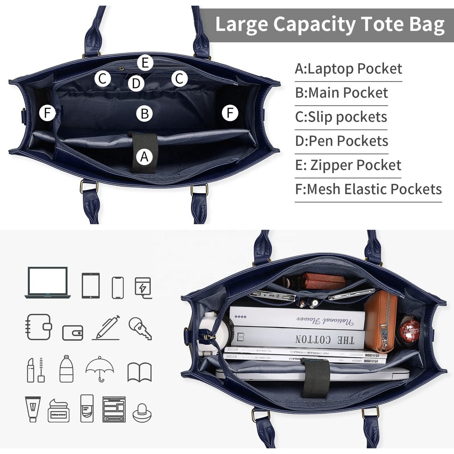 Navy  Work Tote Bag — Embossed  & Laptop bag | Corfu