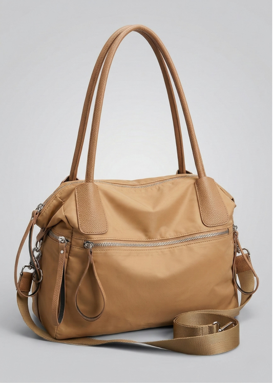 Khaki Nylon Tote Bag for School