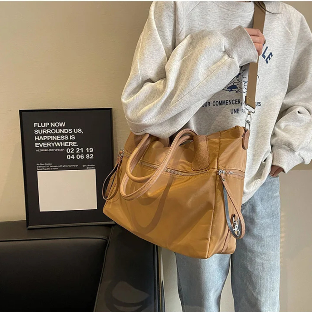 Khaki Nylon Tote Bag for School