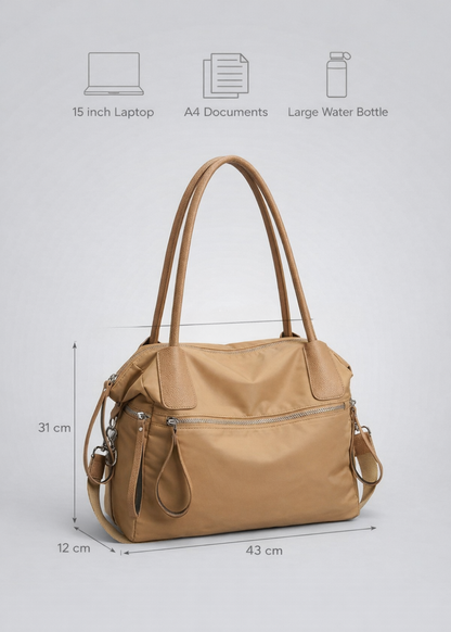 Khaki Nylon Tote Bag for School