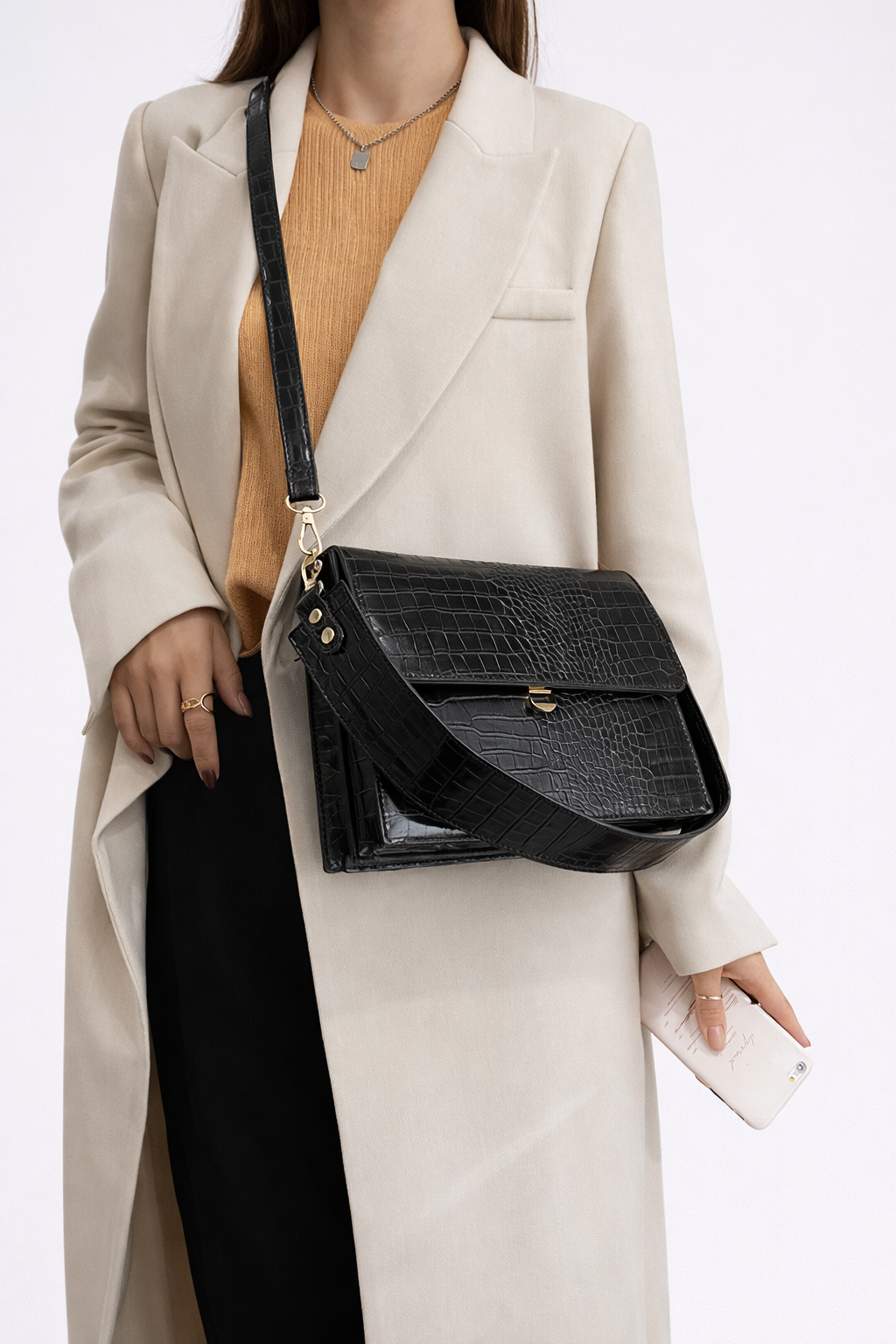 Mini black crossbody bag for work