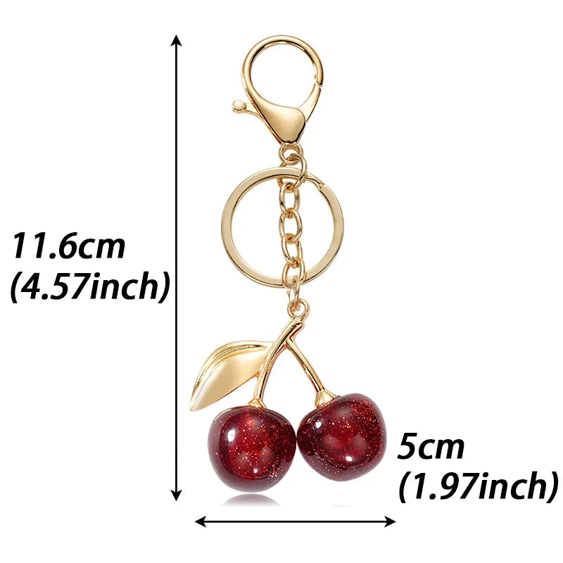 Dark Red Cherry Bag Charm & Keychain – Gold-Tone Finish