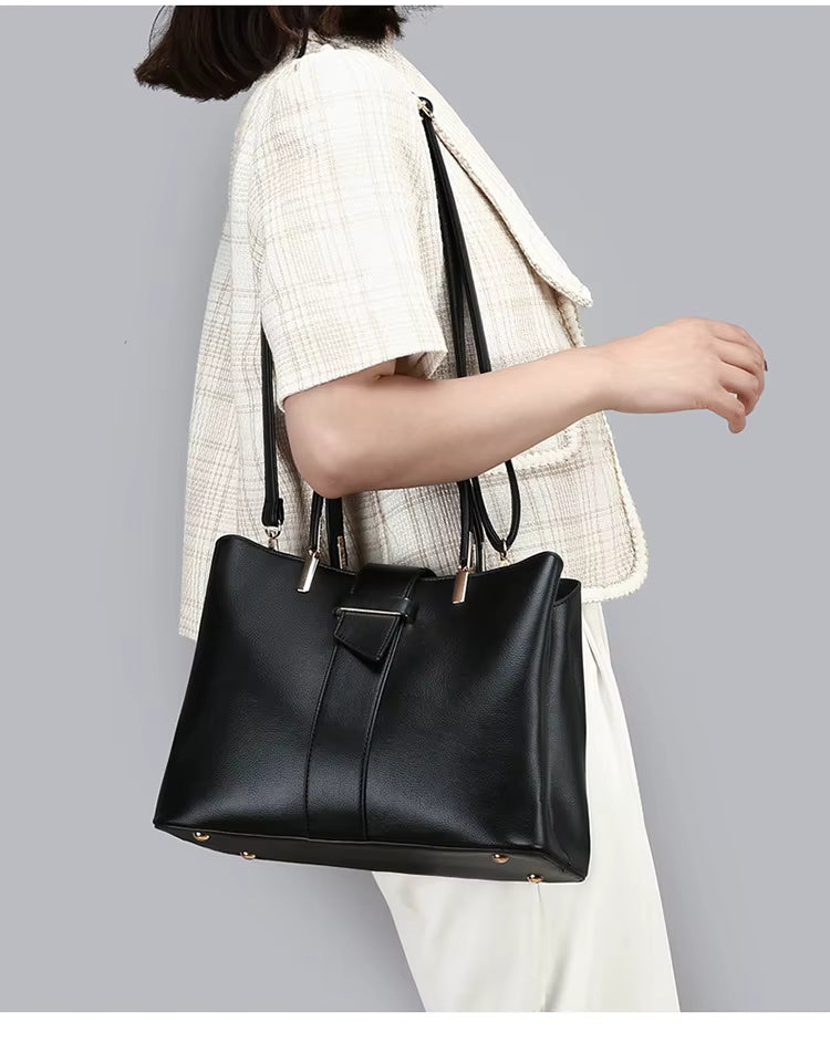 Structured leather Tote bag & Pouch Set |  Warsaw
