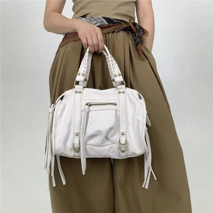 White Vegan   Leather Handbag for Schools