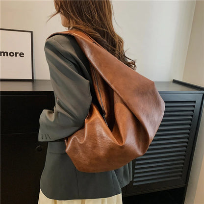 Big Black Shoulder Bags for Women Large Hobo Shopper Bag Solid Color Quality Soft Leather Crossbody Handbag Lady Travel Tote Bag