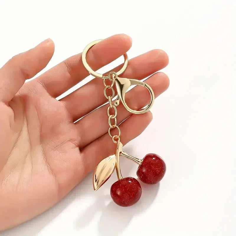 Dark Red Cherry Bag Charm & Keychain – Gold-Tone Finish