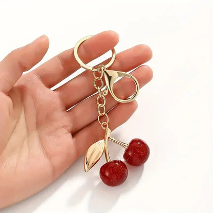 Dark Red Cherry Bag Charm & Keychain – Gold-Tone Finish