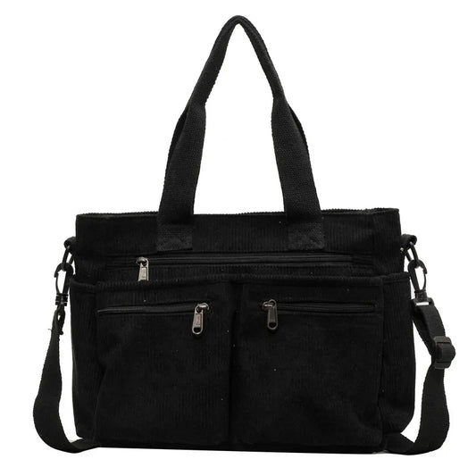 Black Corduroy Tote Bag for University