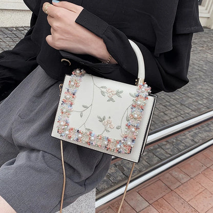 Floral-Trim Top Handle Bag, Basel