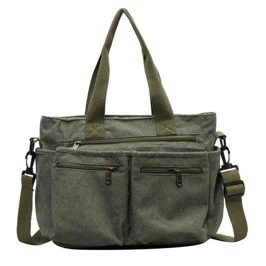 Green Corduroy Tote Bag for University
