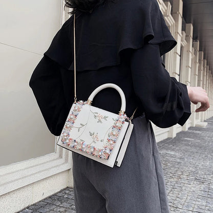 Floral-Trim Top Handle Bag, Basel