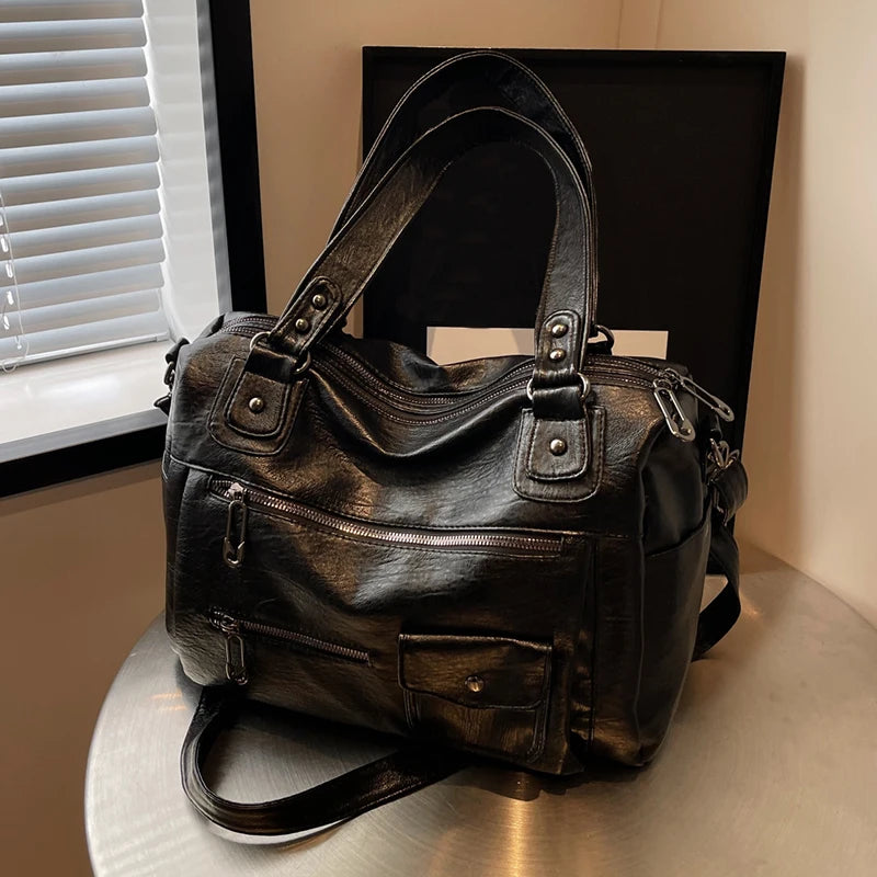 Big handbag for school with a spacious top-zip opening