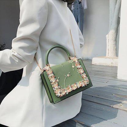 Floral-Trim Top Handle Bag, Basel