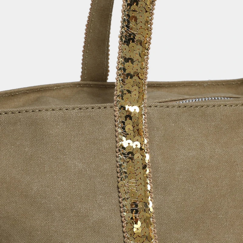 Black Work Bag  Canvas Tote with Sequin Detail | Naxos