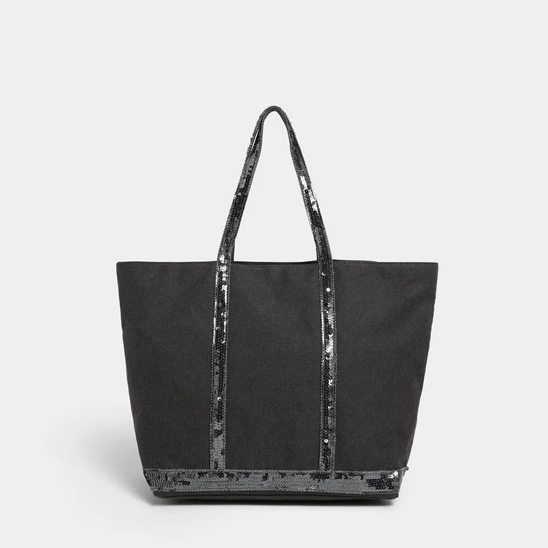 Black Work Bag  Canvas Tote with Sequin Detail | Naxos