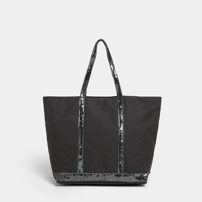 Black Work Bag  Canvas Tote with Sequin Detail | Naxos
