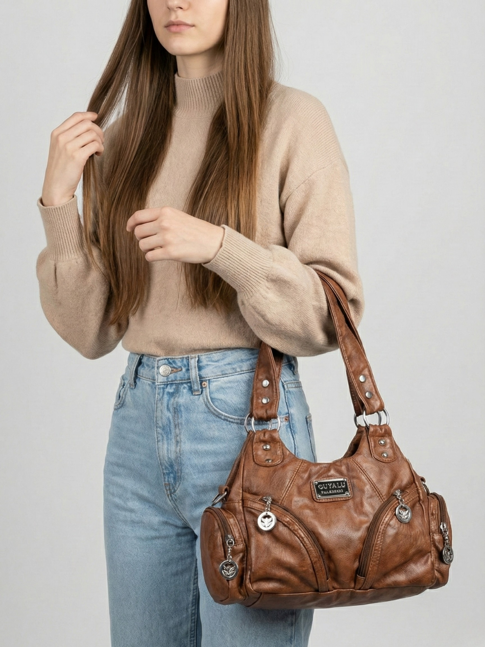 Small brown handbag for school