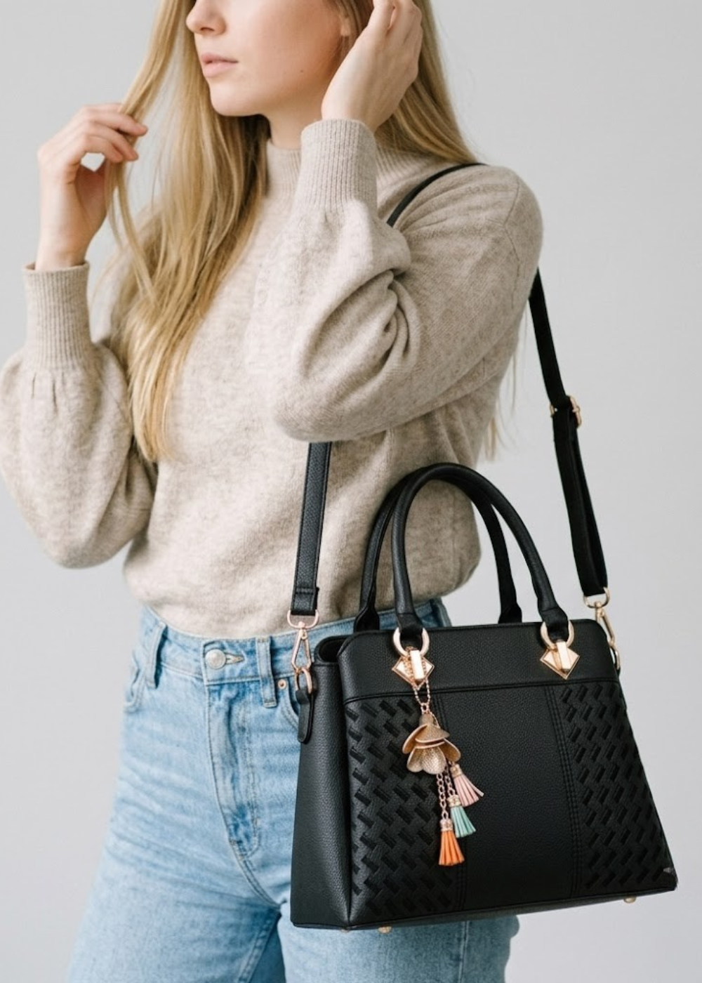 Woven Texture Satchel Bag | Malaga