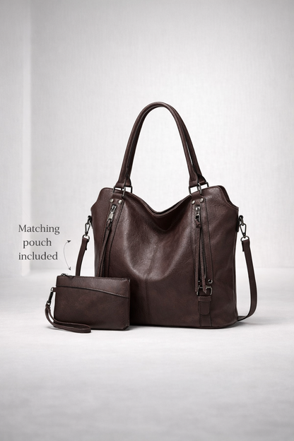 Soft vegan leather shoulder bag for school