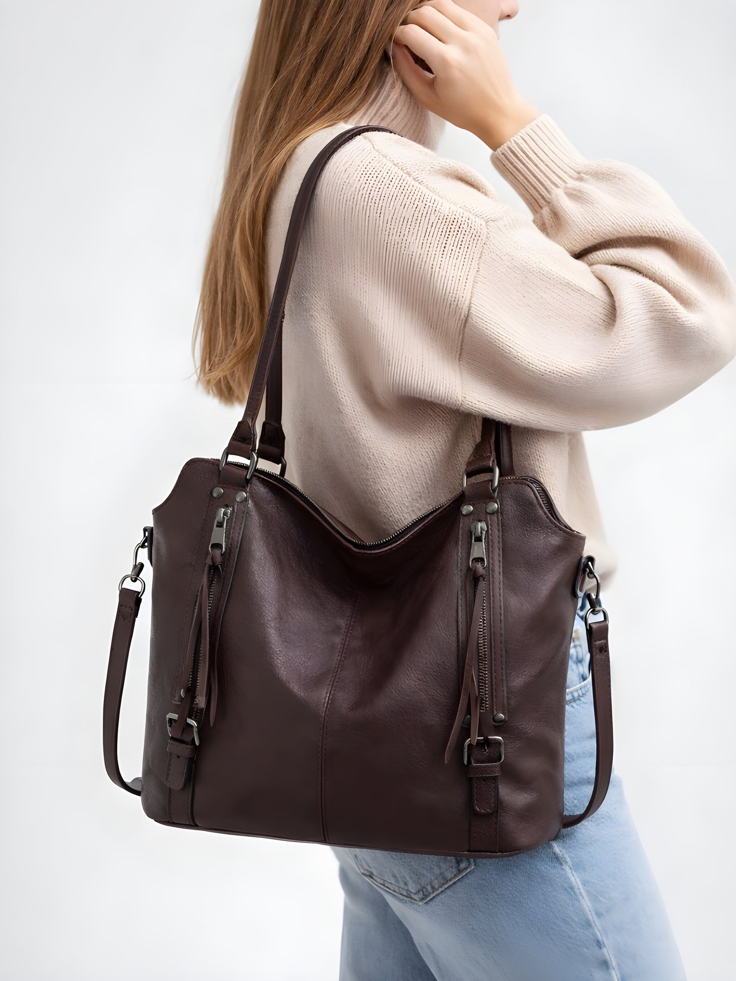 Soft vegan leather shoulder bag for school