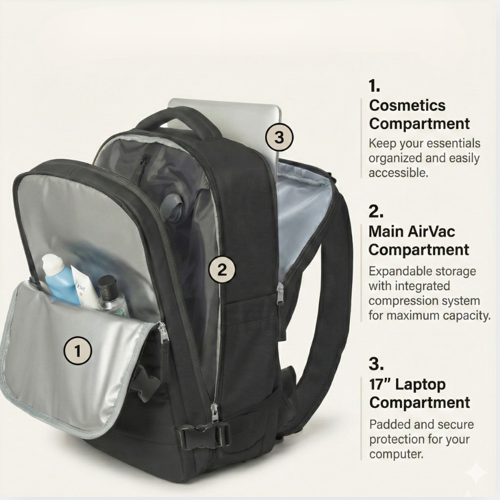 amiraj premium laptop backpack Black Vacuum Compression 35L Underseat Backpack Personal Item 40×20×25 – AMALIA & DARIO