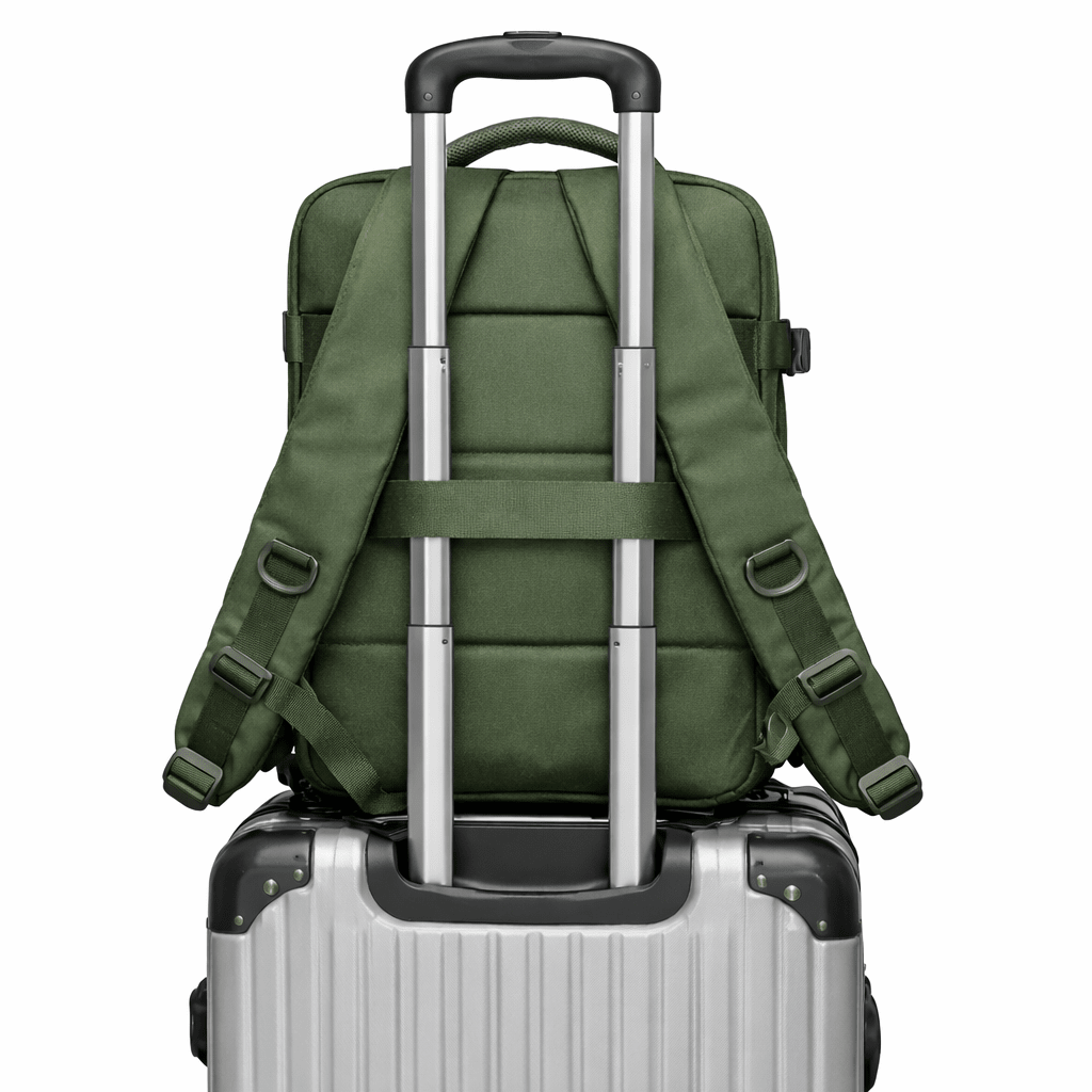 35L Vacuum travel backpack waterproof Green cabin bag underseat size 40x20x25 fits 16 inch laptop for travelling – AMALIA & DARIO