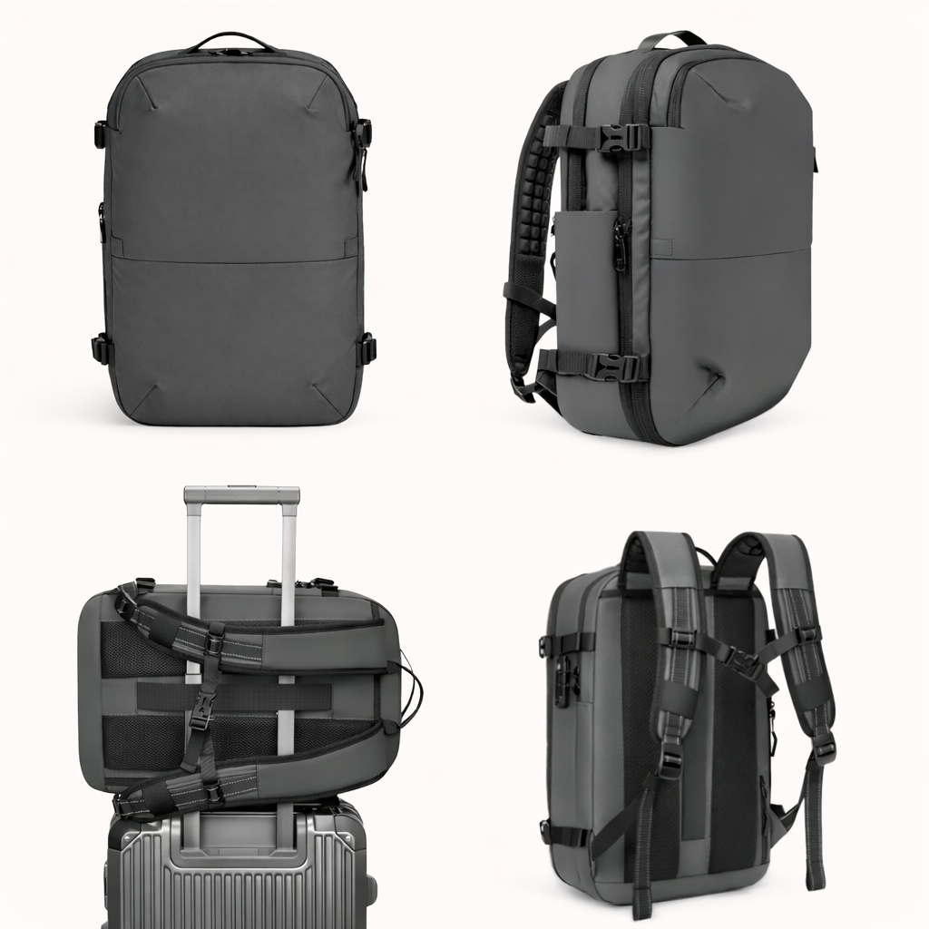 60L Vacuum travel backpack expandable Grey waterproof cabin bag carry-on size 55x40x20 fits 17 inch laptop for travelling – AMALIA & DARIO