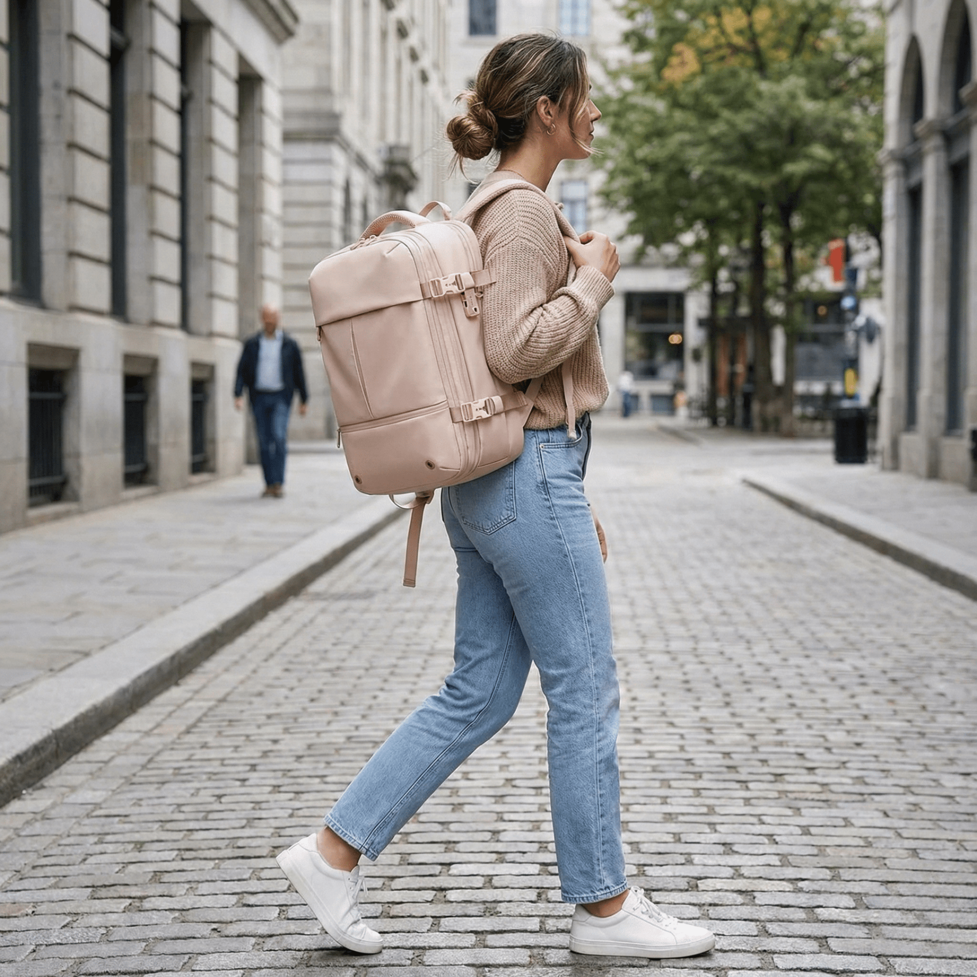 45L Vacuum travel backpack for Women's expandable waterproof Pink cabin bag underseat size 40x30x20 fits 16 inch laptop for travelling – AMALIA & DARIO