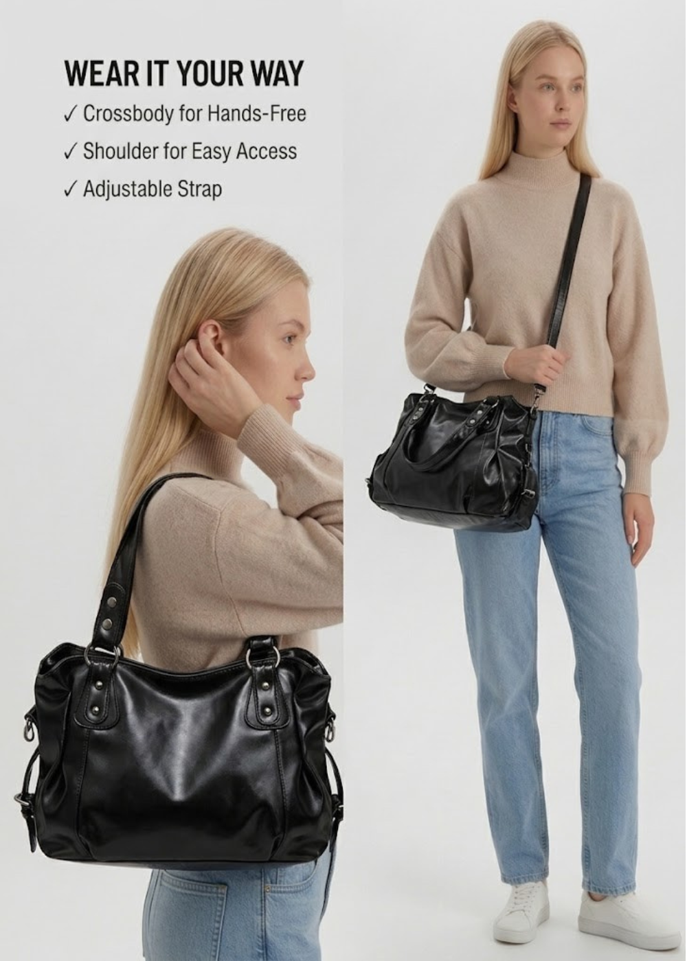 Large black handbag for school | TARANTO