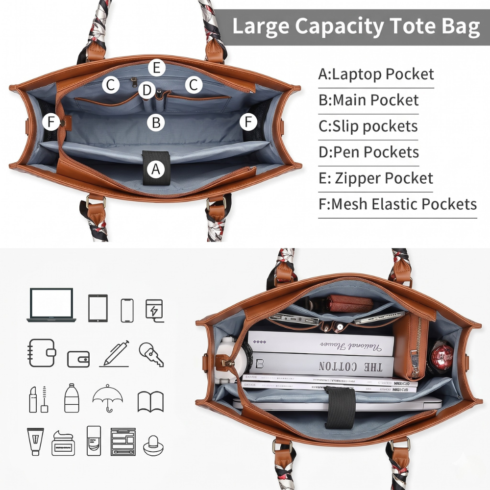 Work Tote Bag — Embossed Multi-pocket & Laptop bag | Corfu