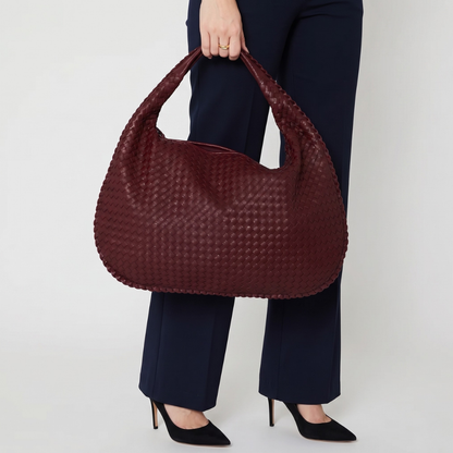 Burgundy Leather Work Bag — Woven Hobo & Laptop | Mylos