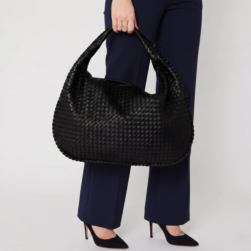 Black Leather Work Bag — Woven Hobo & Laptop | Mylos