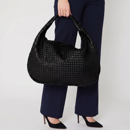 Black Leather Work Bag — Woven Hobo & Laptop | Mylos