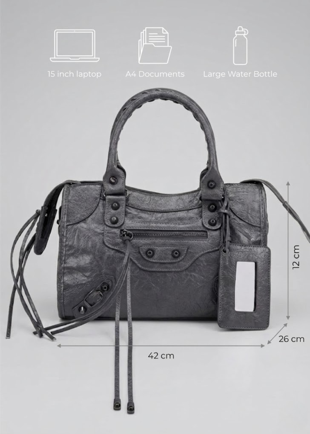 Grey Handbag for School  Structured Laptop Bag | Athens