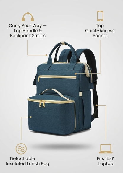 2-in-1 Blue Insulated Backpack with Laptop Compartment