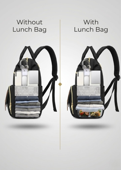 Black Lunch Backpack for Women – 2-in-1 with Detachable Insulated Lunch Box